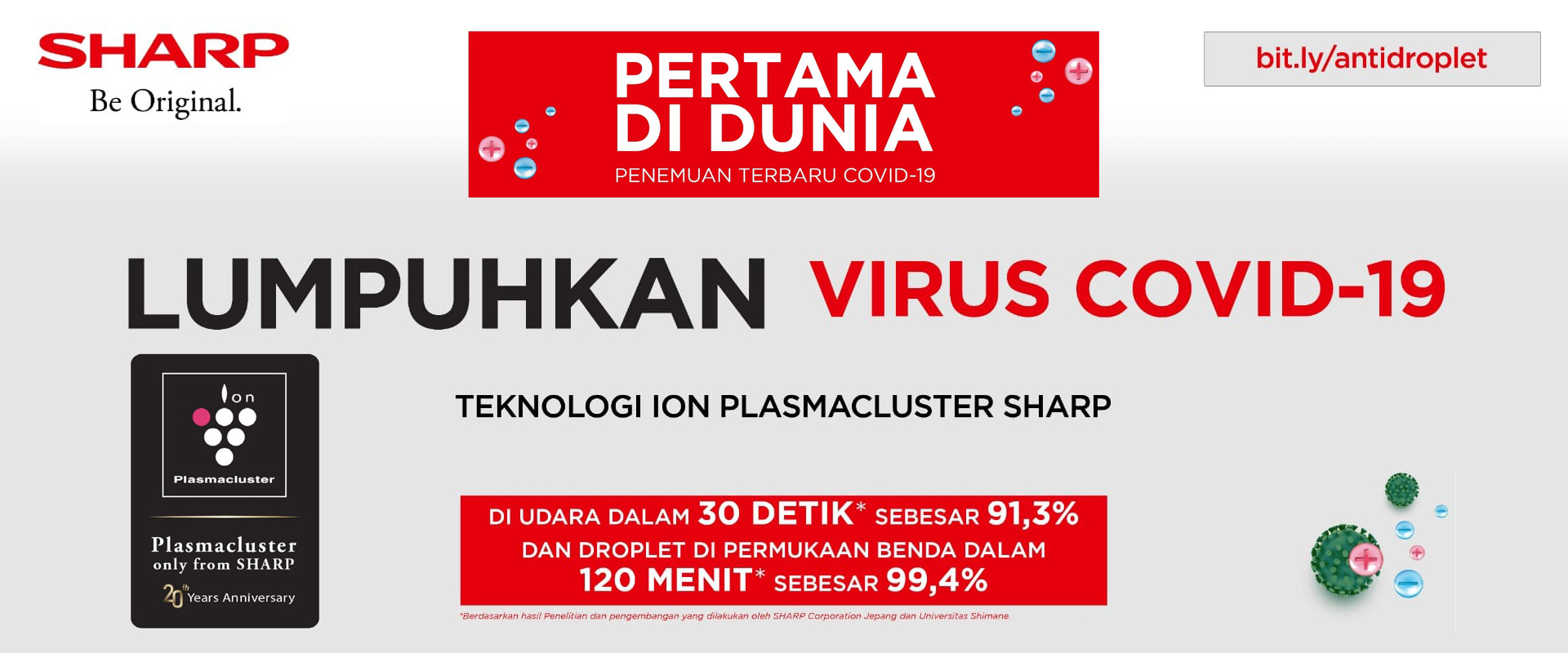 Teknologi Sharp Plasmacluster Menunjukan Efektifitasnya Dalam Mengurangi Covid-19